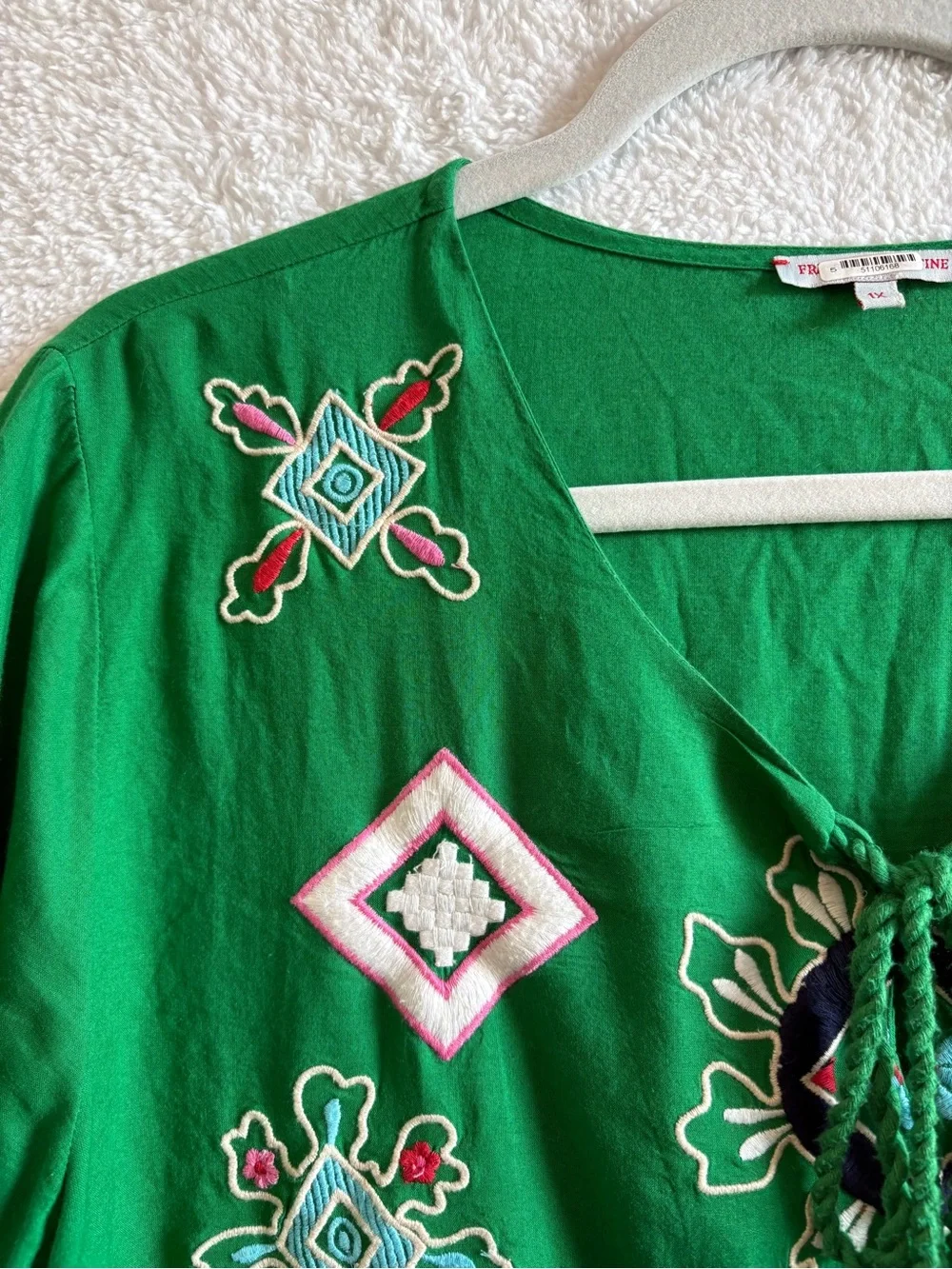 Frances Valentine Green Embroidered Tunic Shift Dress Size 1X